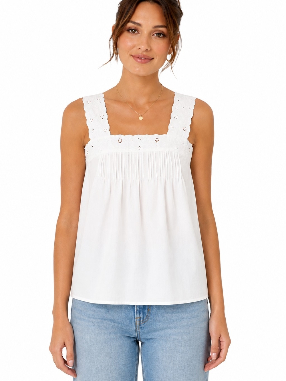 J. Crew Women's XS White Cotton Eyelet Embroidered Sleeveless Top NWT